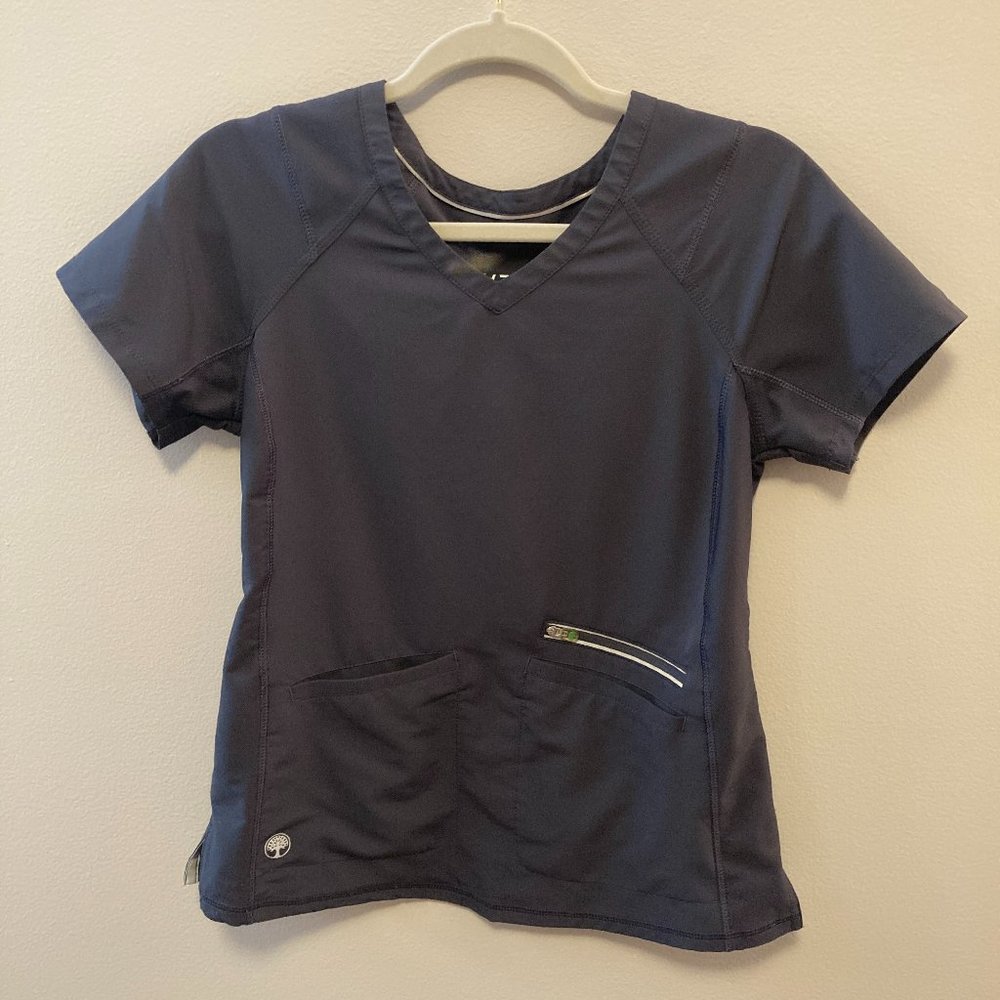 Scrub Top Healing Hands Size XS HH360 Gray With 3 Pockets One Zipper Pocket